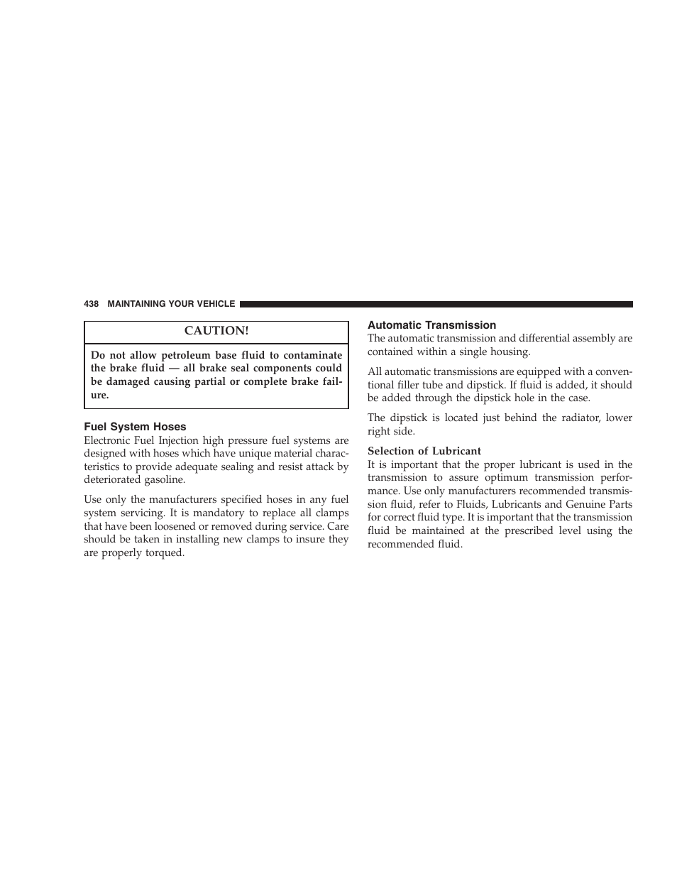 Fuel system hoses, Automatic transmission | Chrysler 2007 Town and Country User Manual | Page 438 / 504