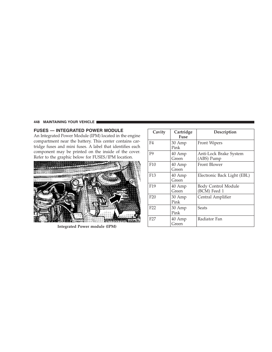 Fuses — integrated power module | Chrysler 2007 Town and Country User Manual | Page 448 / 504