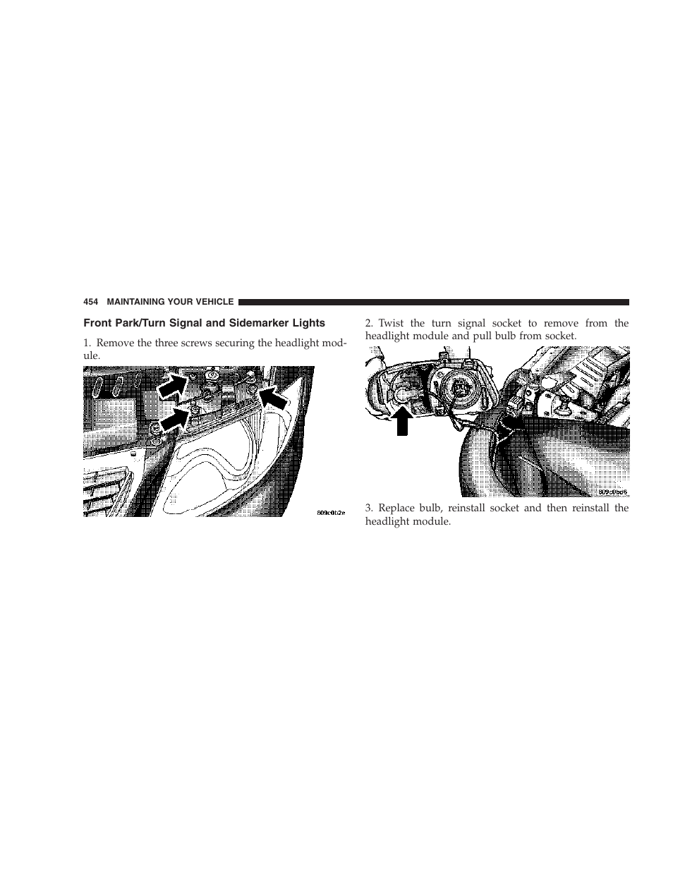 Front park/turn signal and sidemarker, Lights | Chrysler 2007 Town and Country User Manual | Page 454 / 504