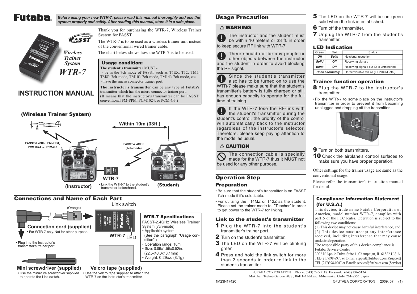 Futaba WTR-7 User Manual | 1 page