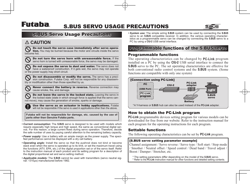 Futaba S.Bus Servos User Manual | 2 pages
