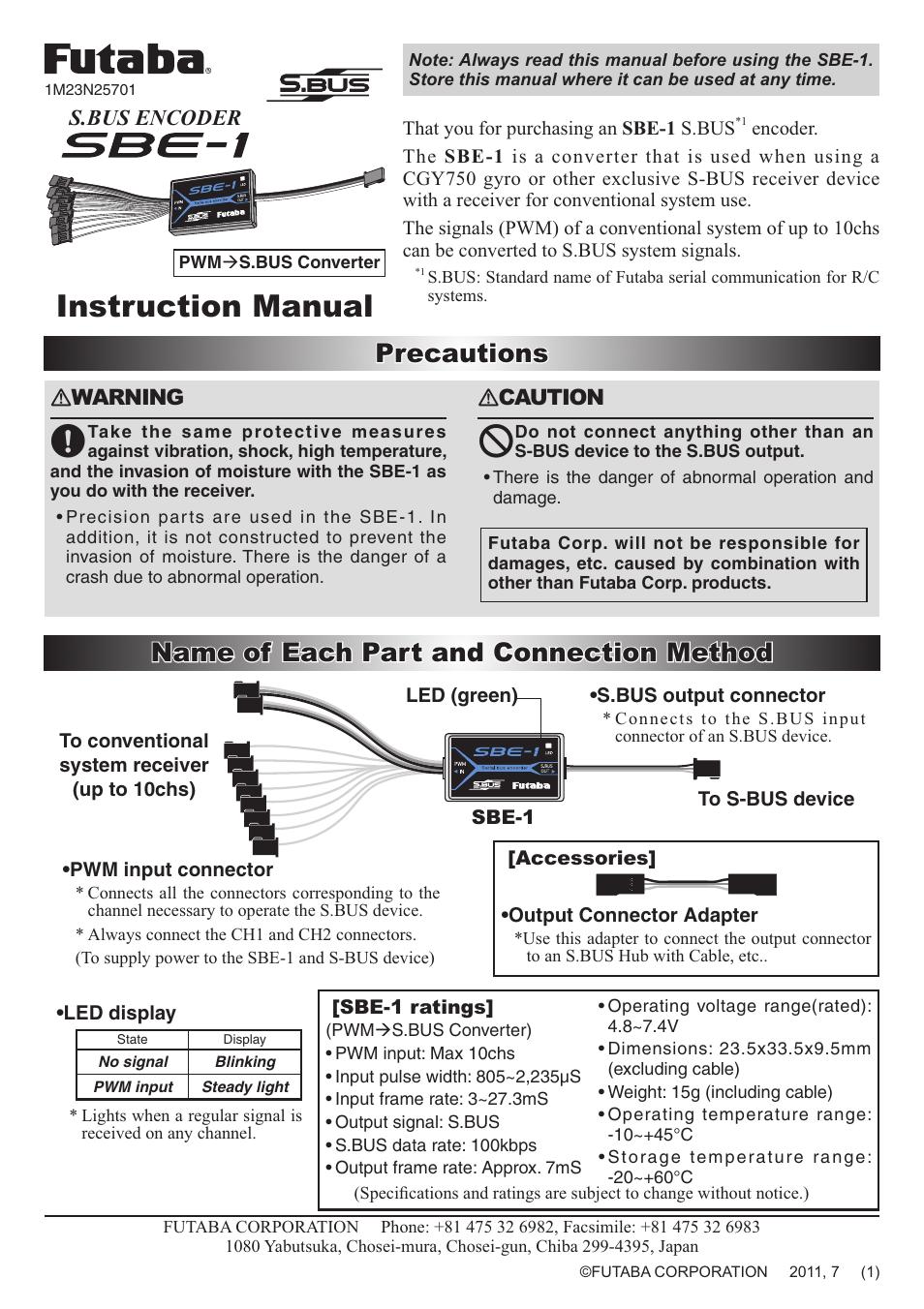 Futaba SBE-1 User Manual | 1 page