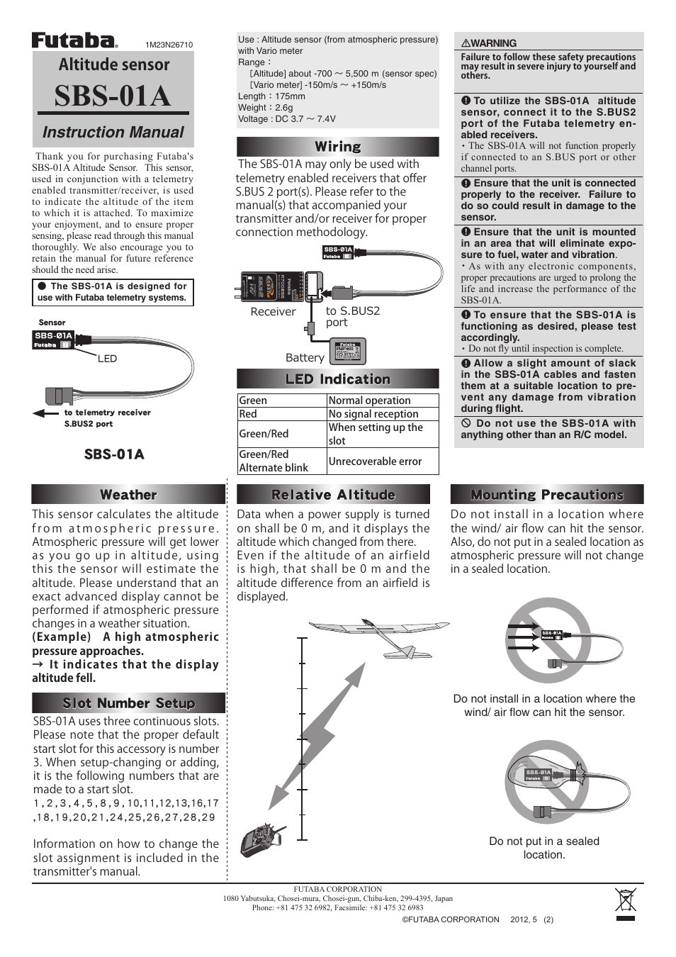 Futaba SBS-01A User Manual | 1 page
