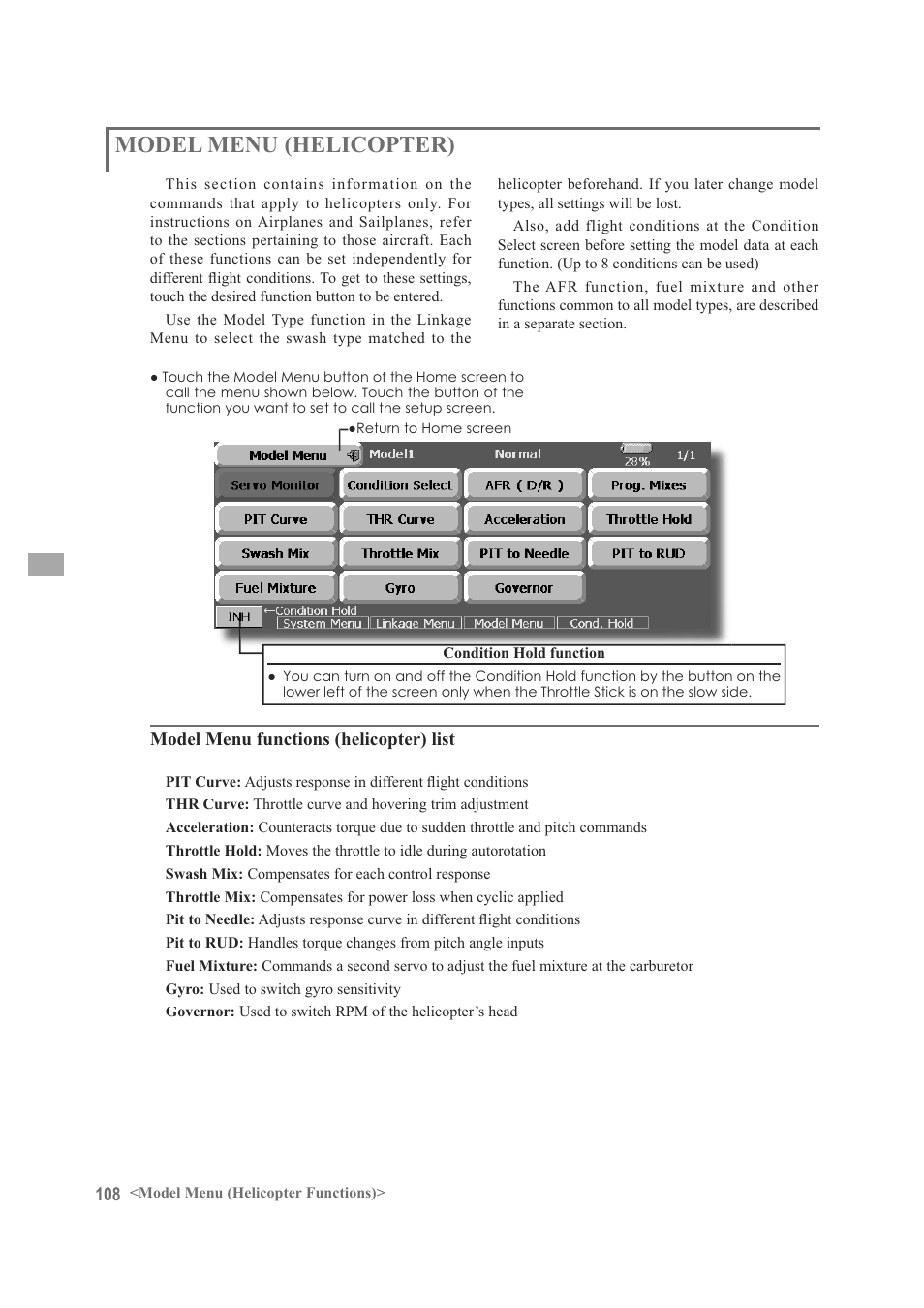 Model menu (helicopter) | Futaba FX-40 User Manual | Page 108 / 129