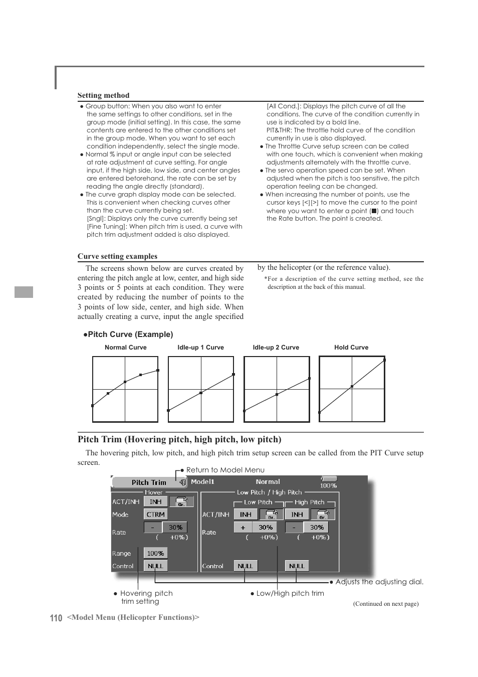 Pitch trim (hovering pitch, high pitch, low pitch) | Futaba FX-40 User Manual | Page 110 / 129