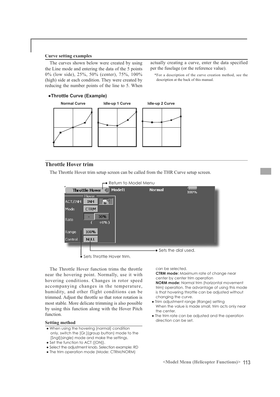 Throttle hover trim | Futaba FX-40 User Manual | Page 113 / 129