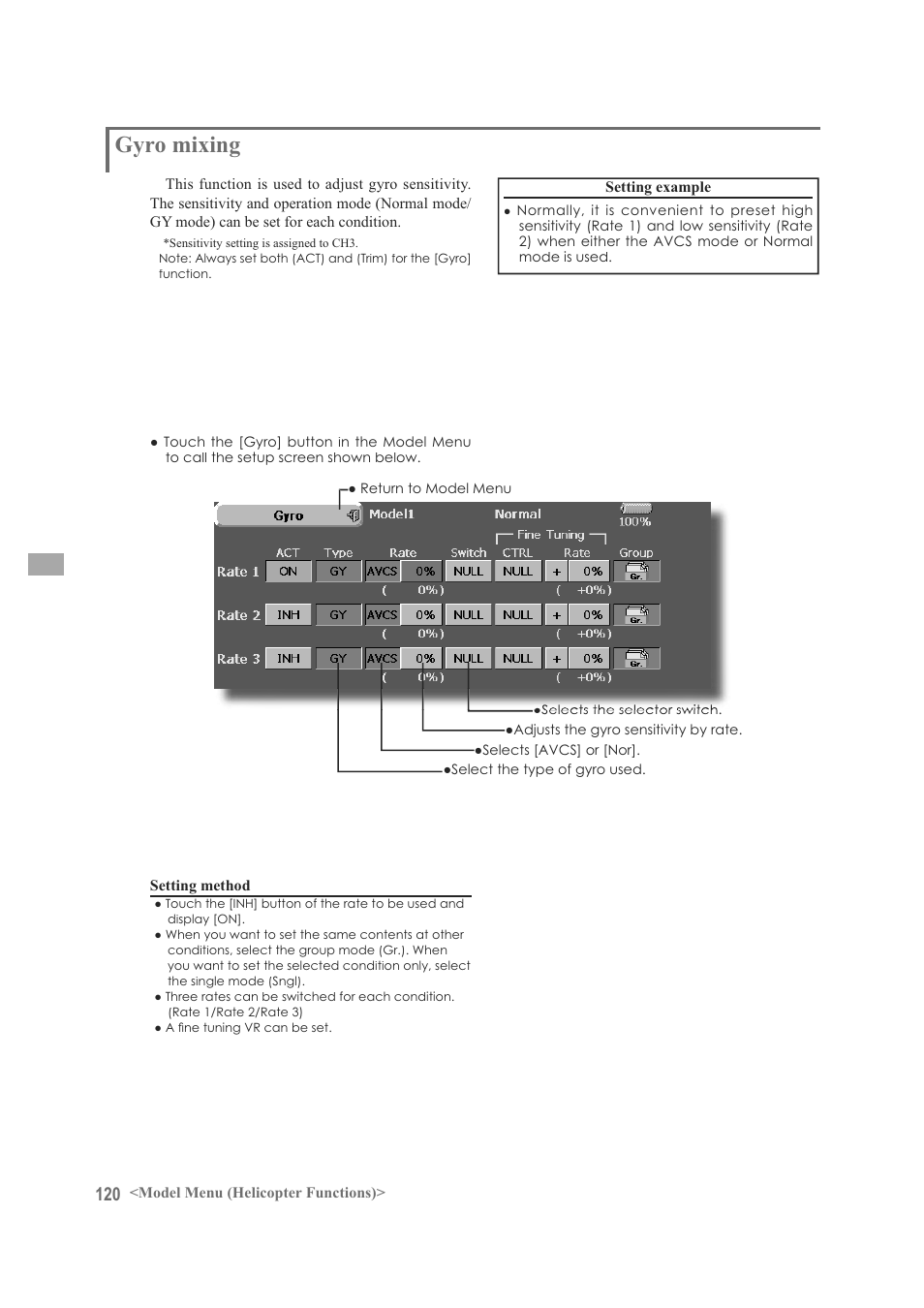 Gyro mixing | Futaba FX-40 User Manual | Page 120 / 129