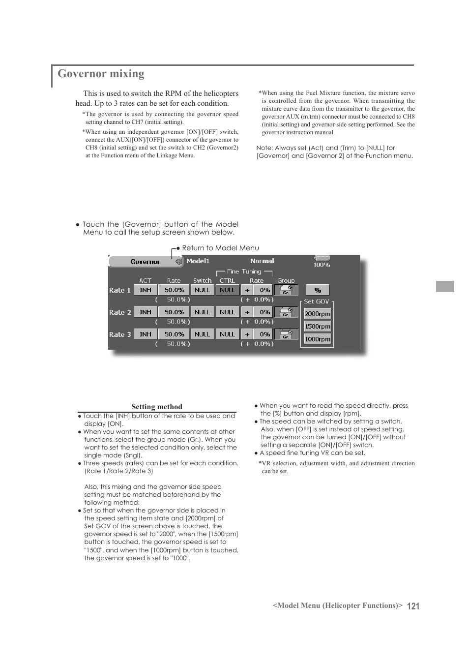 Governor mixing | Futaba FX-40 User Manual | Page 121 / 129