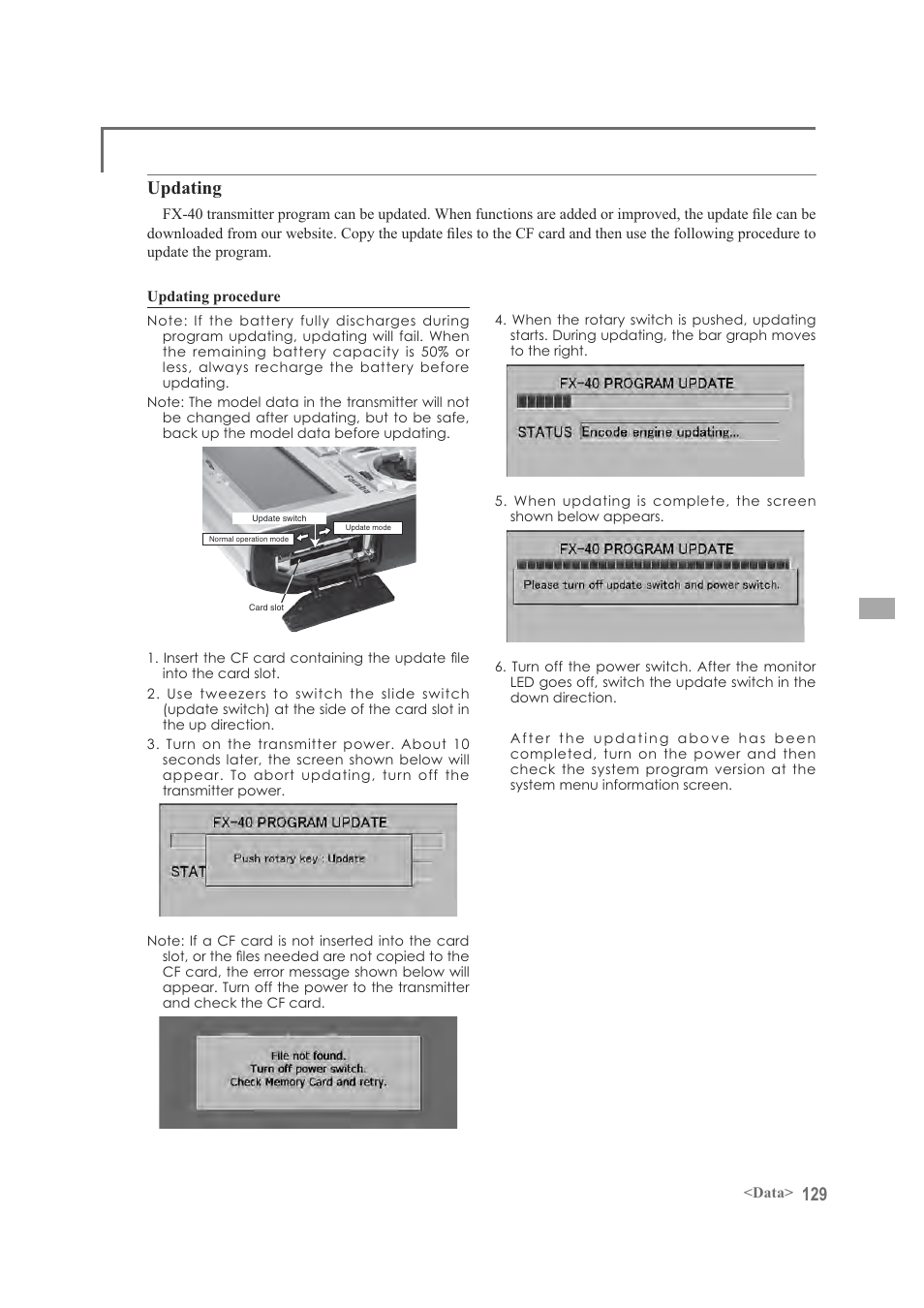 Updating | Futaba FX-40 User Manual | Page 129 / 129