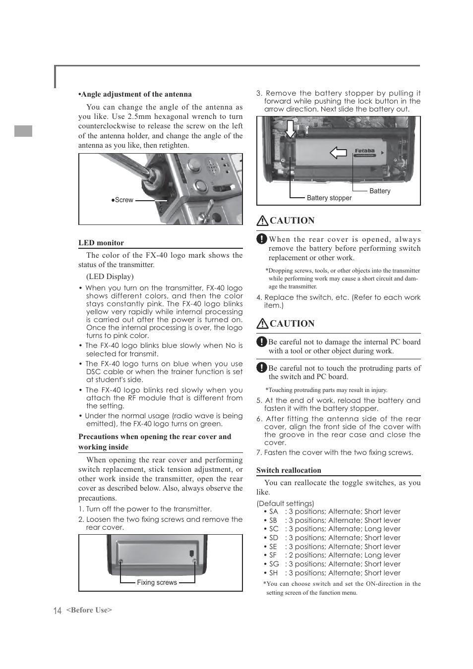 Caution | Futaba FX-40 User Manual | Page 14 / 129