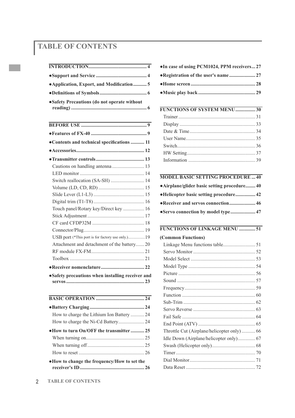 Futaba FX-40 User Manual | Page 2 / 129