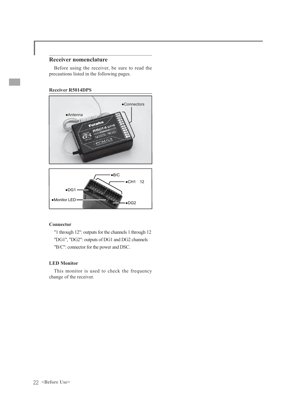 Receiver nomenclature | Futaba FX-40 User Manual | Page 22 / 129