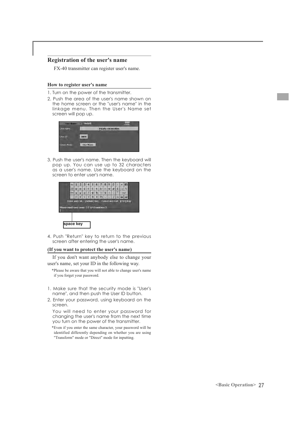 Registration of the user's name | Futaba FX-40 User Manual | Page 27 / 129