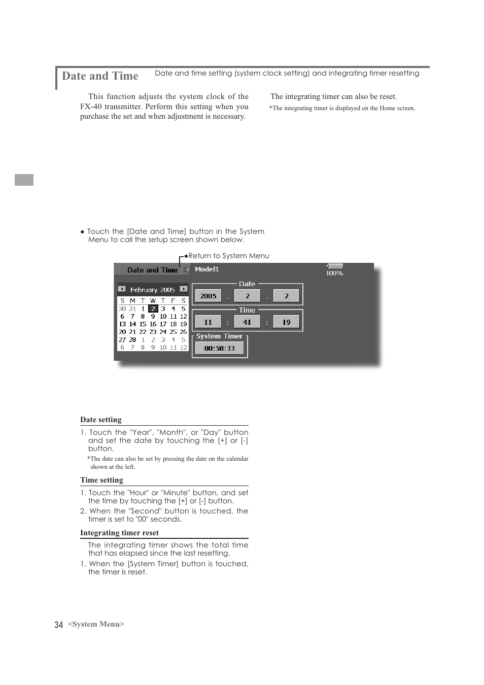 Date and time | Futaba FX-40 User Manual | Page 34 / 129