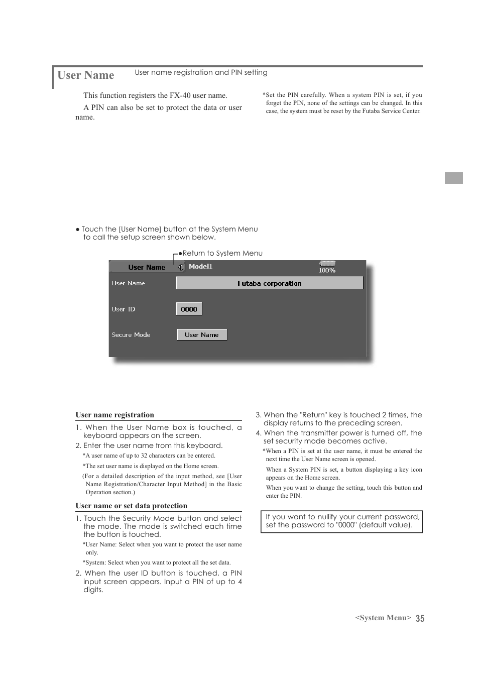 User name | Futaba FX-40 User Manual | Page 35 / 129