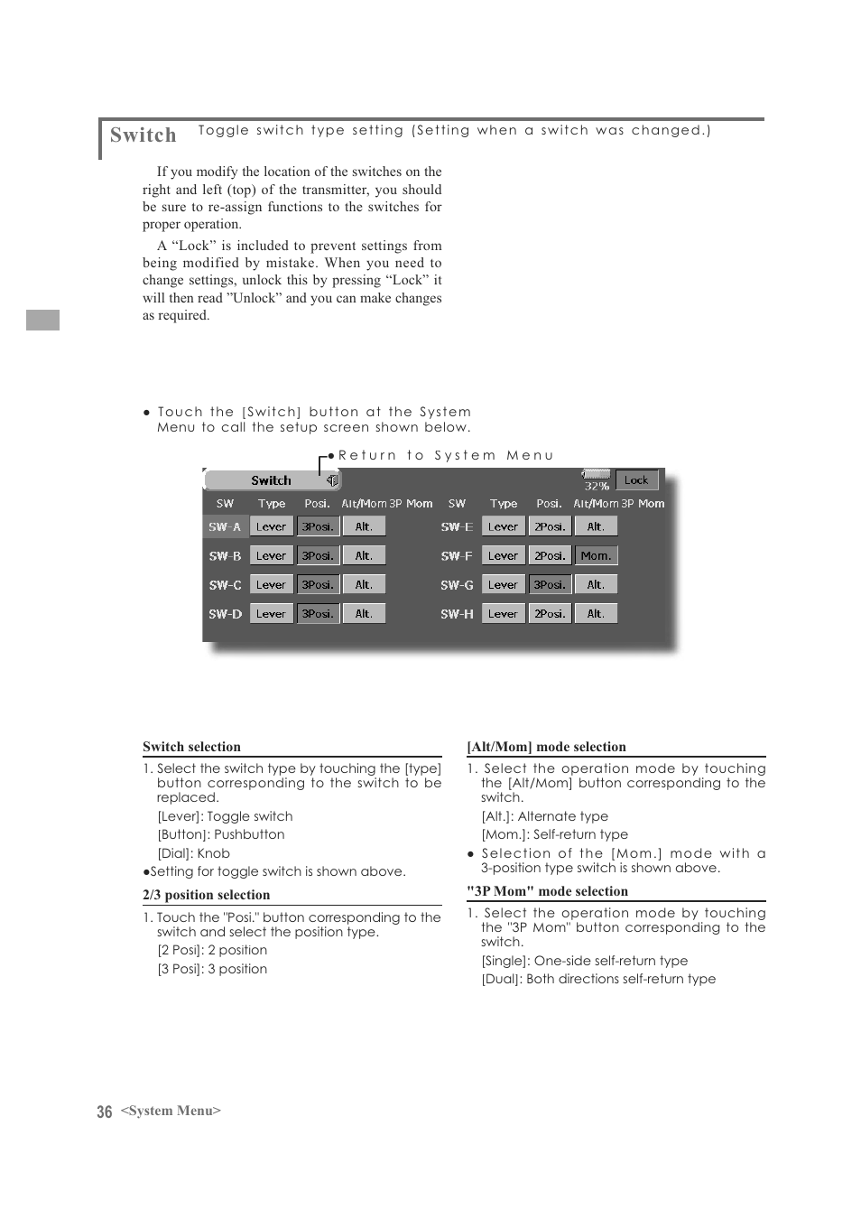 Switch | Futaba FX-40 User Manual | Page 36 / 129