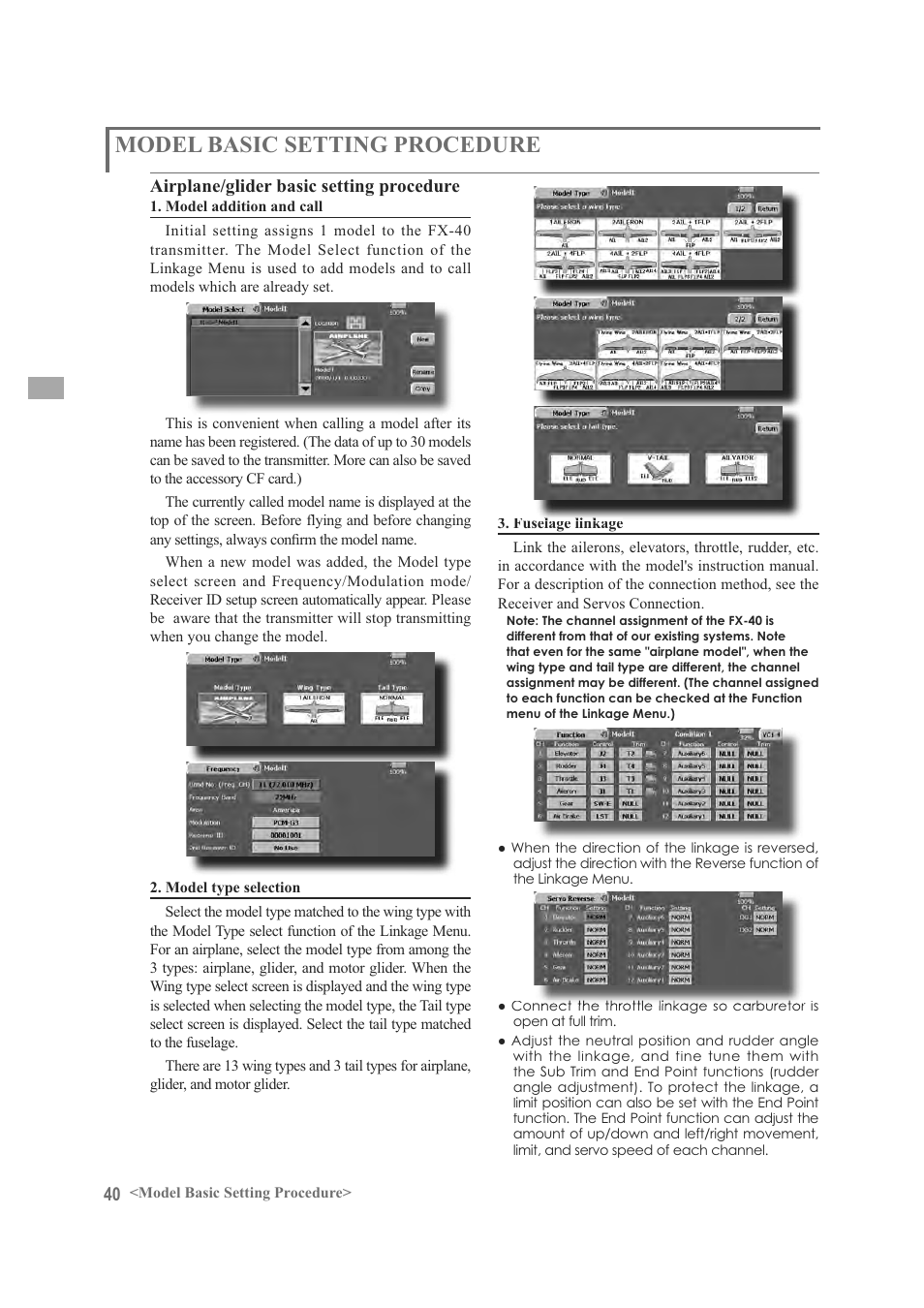 Model basic setting procedure | Futaba FX-40 User Manual | Page 40 / 129