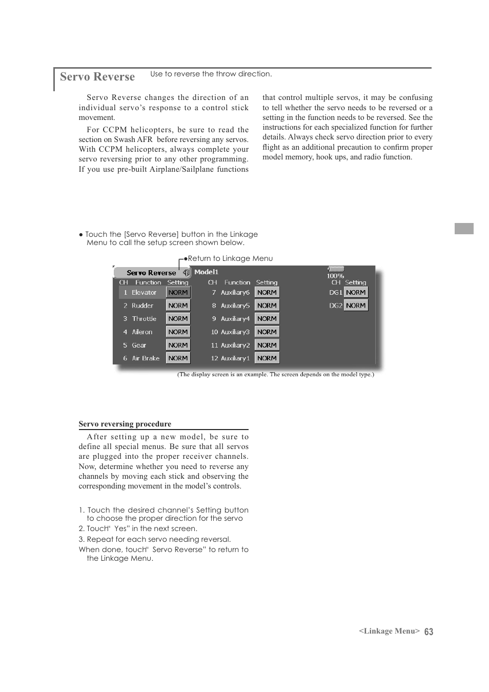 Servo reverse | Futaba FX-40 User Manual | Page 63 / 129
