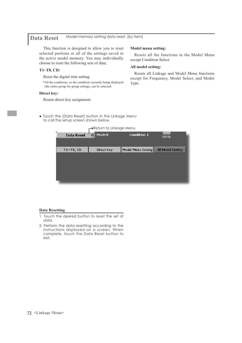 Data reset | Futaba FX-40 User Manual | Page 72 / 129