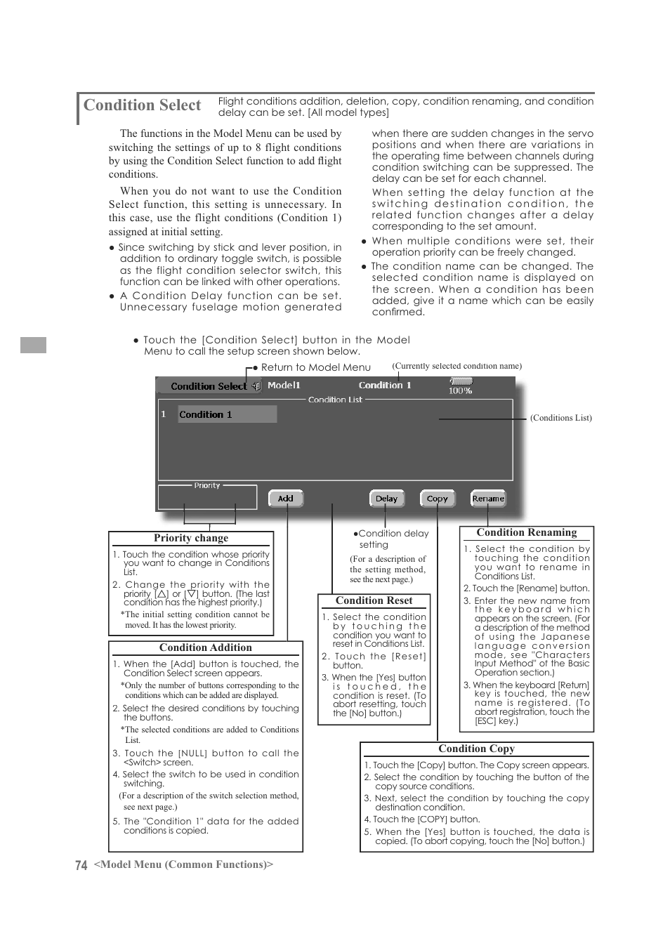 Condition select | Futaba FX-40 User Manual | Page 74 / 129