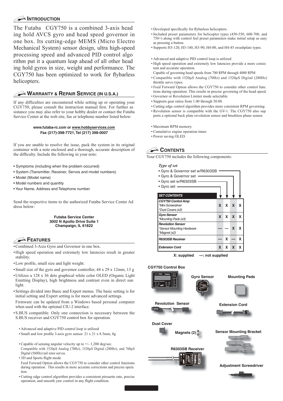 7kh )xwded | Futaba CGY750 User Manual | Page 2 / 27