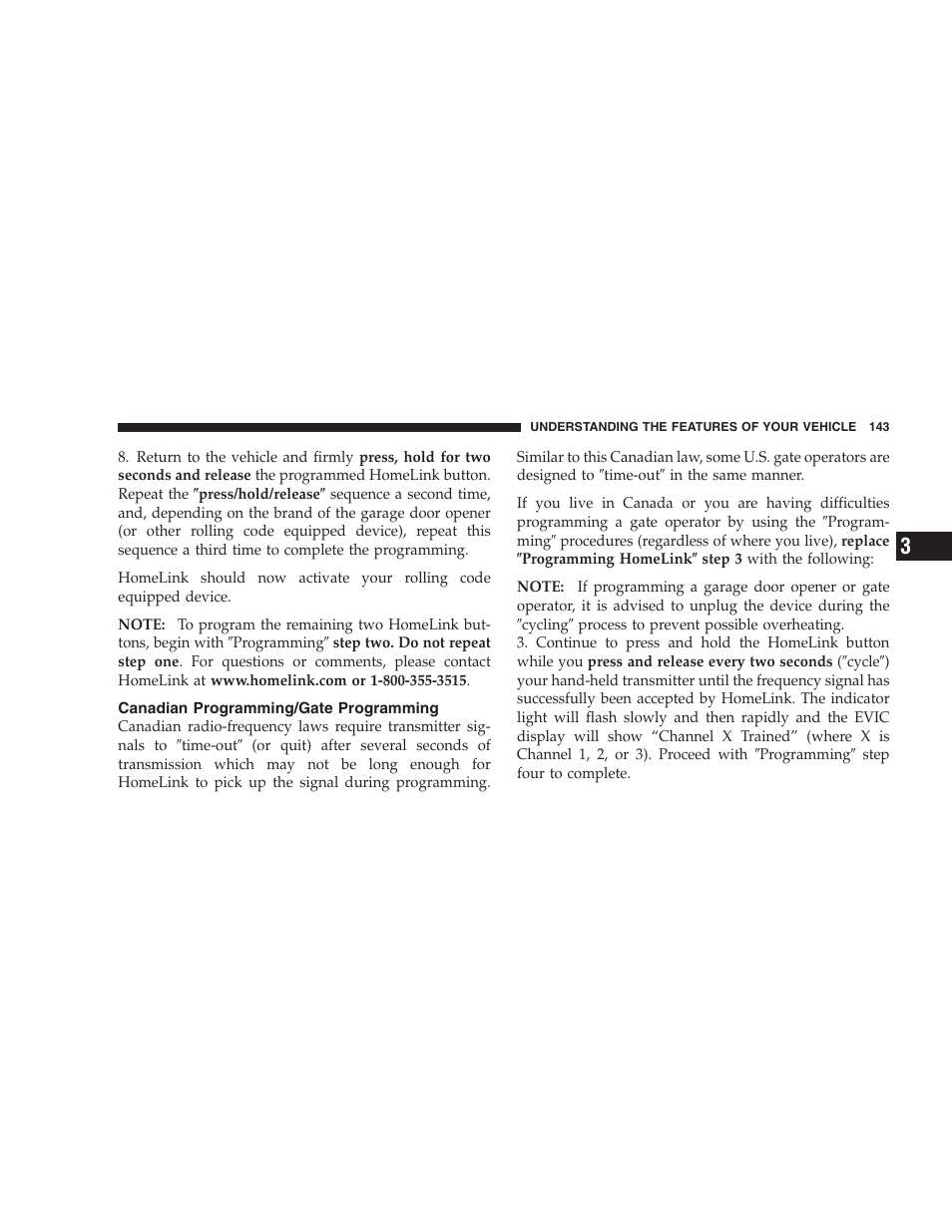 Canadian programming/gate programming | Chrysler 2005 Pacifica User Manual | Page 143 / 420