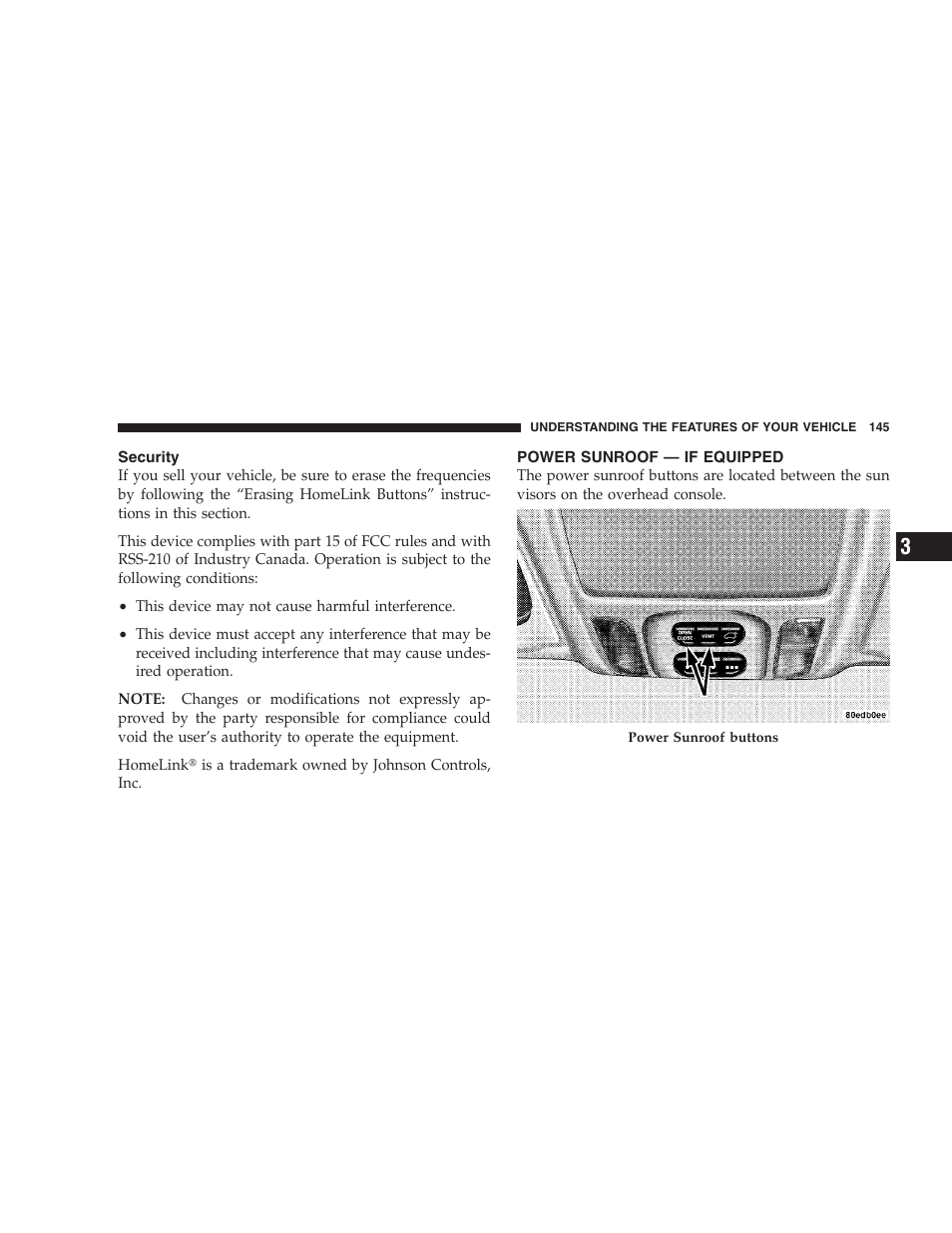 Security, Power sunroof — if equipped | Chrysler 2005 Pacifica User Manual | Page 145 / 420