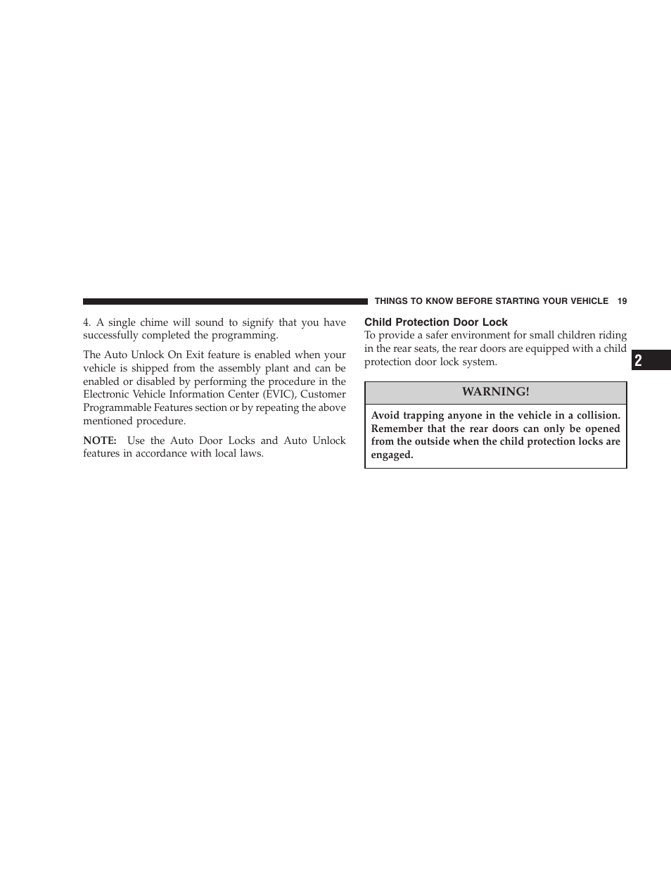 Child protection door lock | Chrysler 2005 Pacifica User Manual | Page 19 / 420