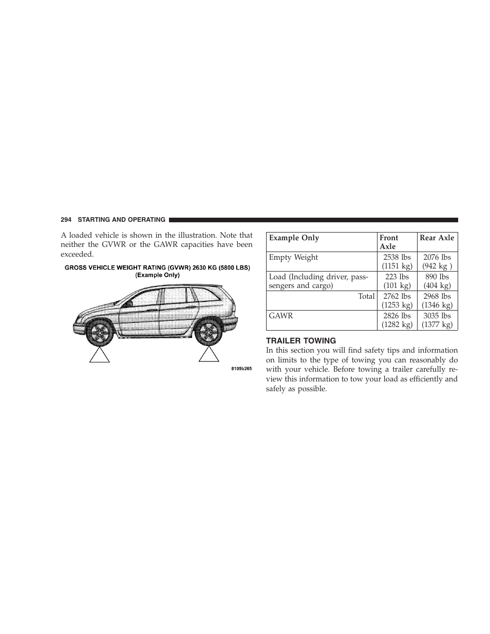 Trailer towing | Chrysler 2005 Pacifica User Manual | Page 294 / 420