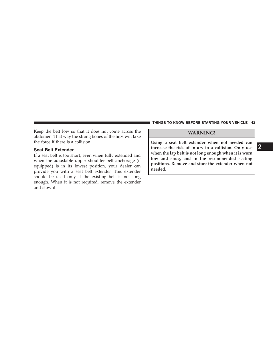 Seat belt extender | Chrysler 2005 Pacifica User Manual | Page 43 / 420