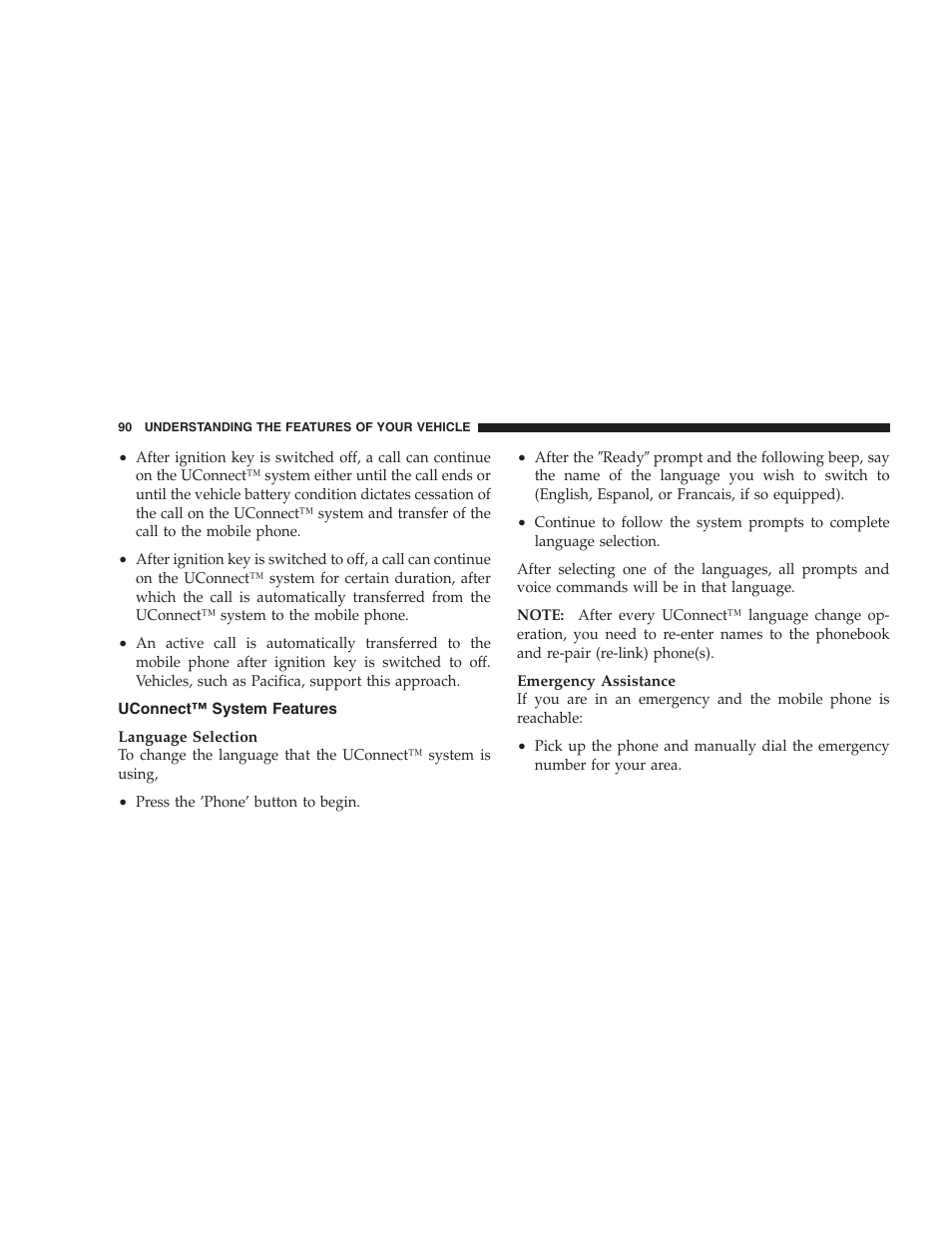 Uconnect™ system features | Chrysler 2005 Pacifica User Manual | Page 90 / 420