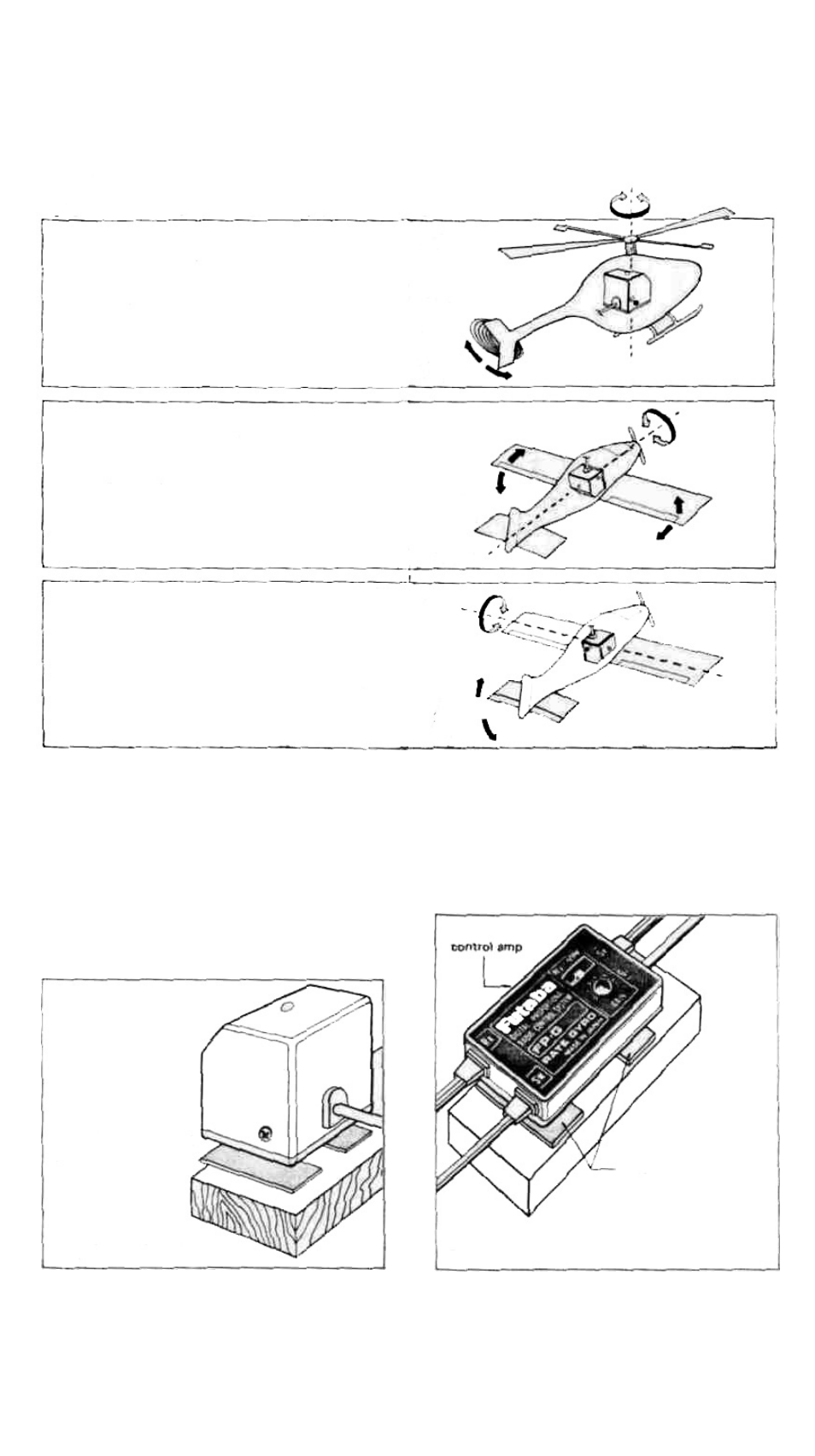 Installing the gyro body, Rate gyro installation, Control amplifier installation | Futaba G154 User Manual | Page 3 / 4