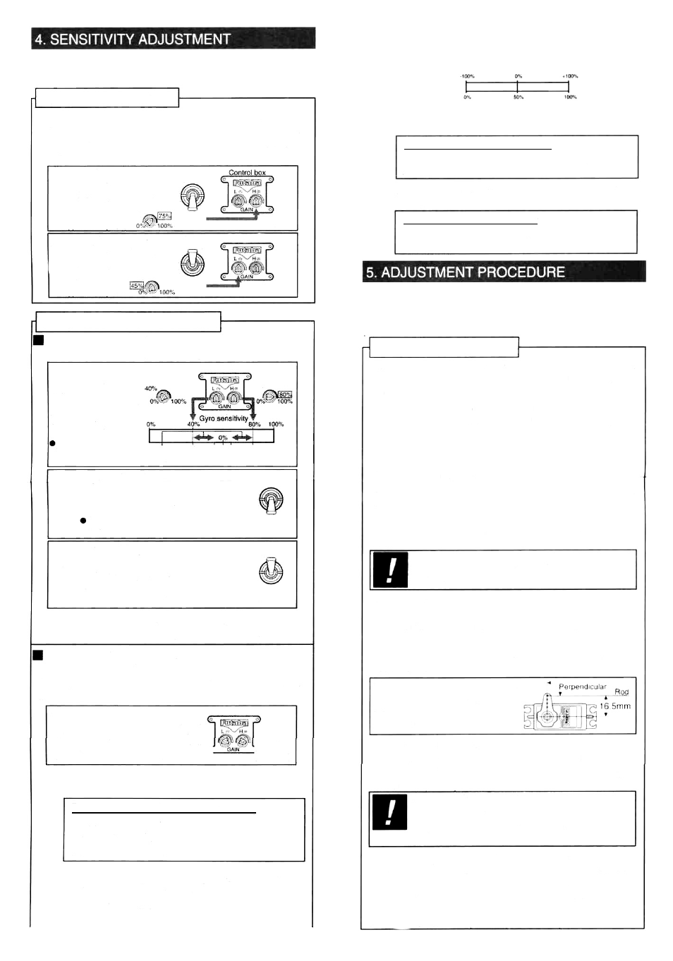 1)adjustment at the gyro, Programmable mixing (pmix) setting, Function control(fnc) setting | Rudder linkage adjustment | Futaba G501 User Manual | Page 3 / 4