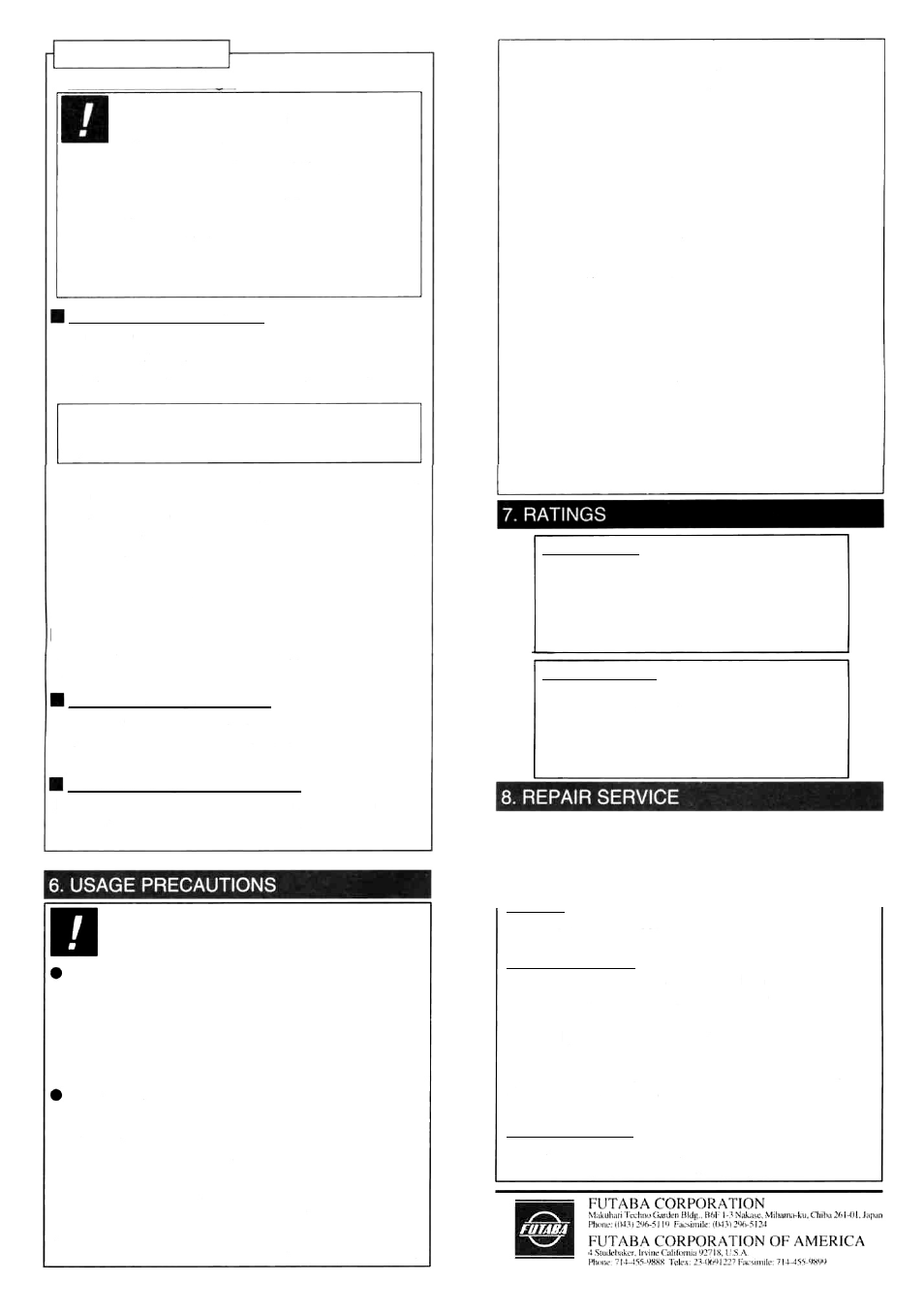 Operating precautions) | Futaba G501 User Manual | Page 4 / 4