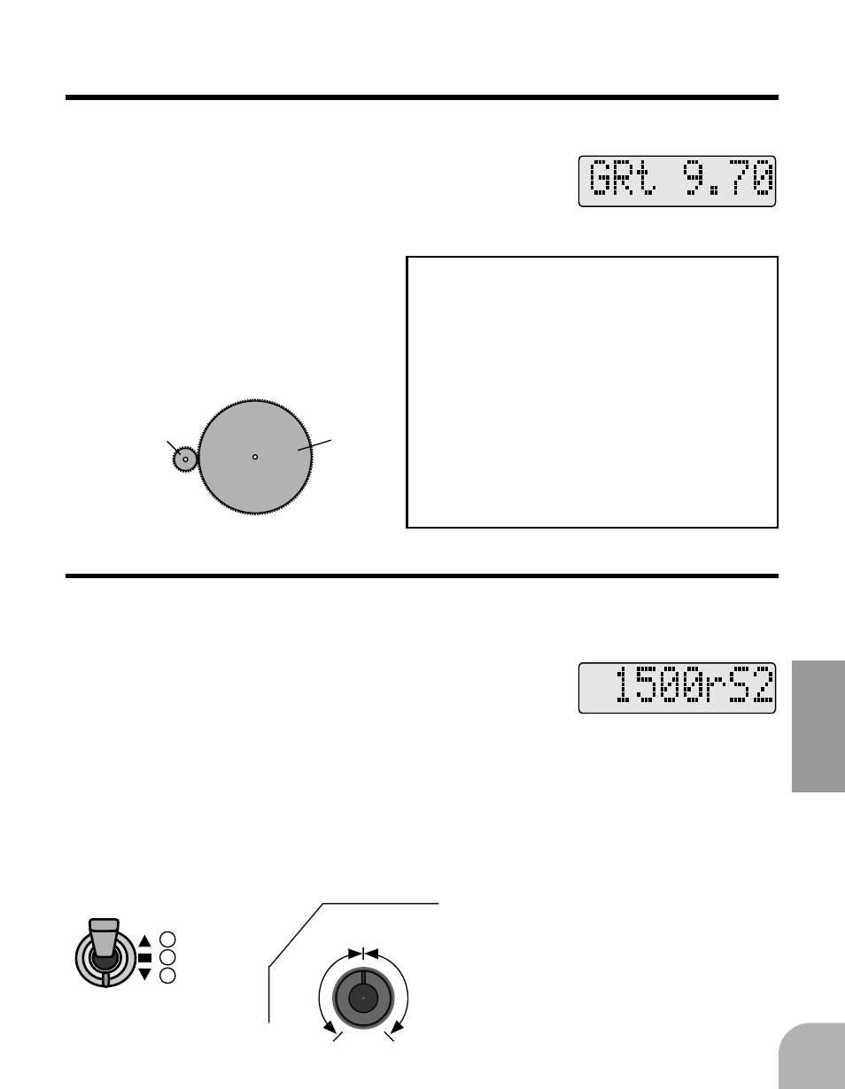 Rotor gear ratio setting, Speed setting (set at control amp), Input the gear ratio from the data+ or data- key | Futaba GV-1 User Manual | Page 25 / 49