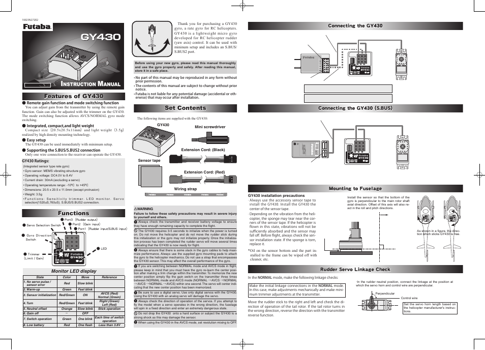 Futaba GY430 User Manual | 2 pages