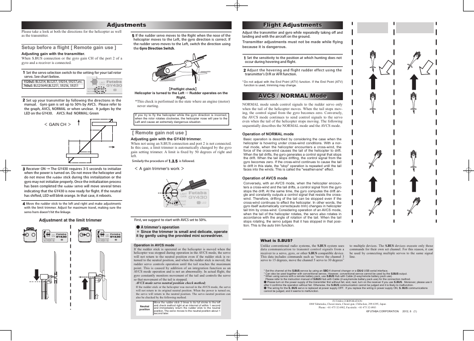 Adjustments flight adjustments avcs / normal mode | Futaba GY430 User Manual | Page 2 / 2