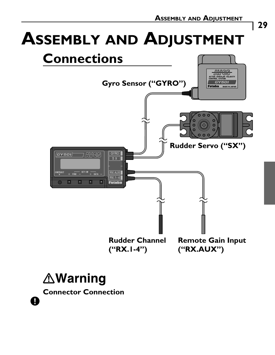 Ssembly, Djustment, Connections | Futaba GY501 User Manual | Page 28 / 45