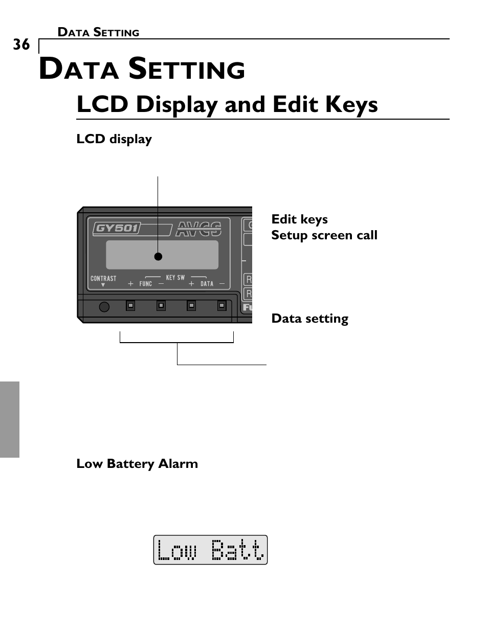 Etting lcd display and edit keys | Futaba GY501 User Manual | Page 35 / 45