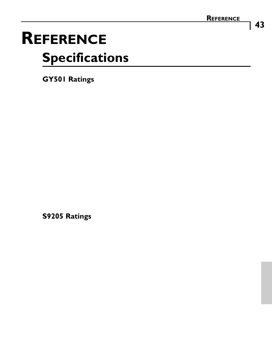 Eference, Specifications | Futaba GY501 User Manual | Page 42 / 45
