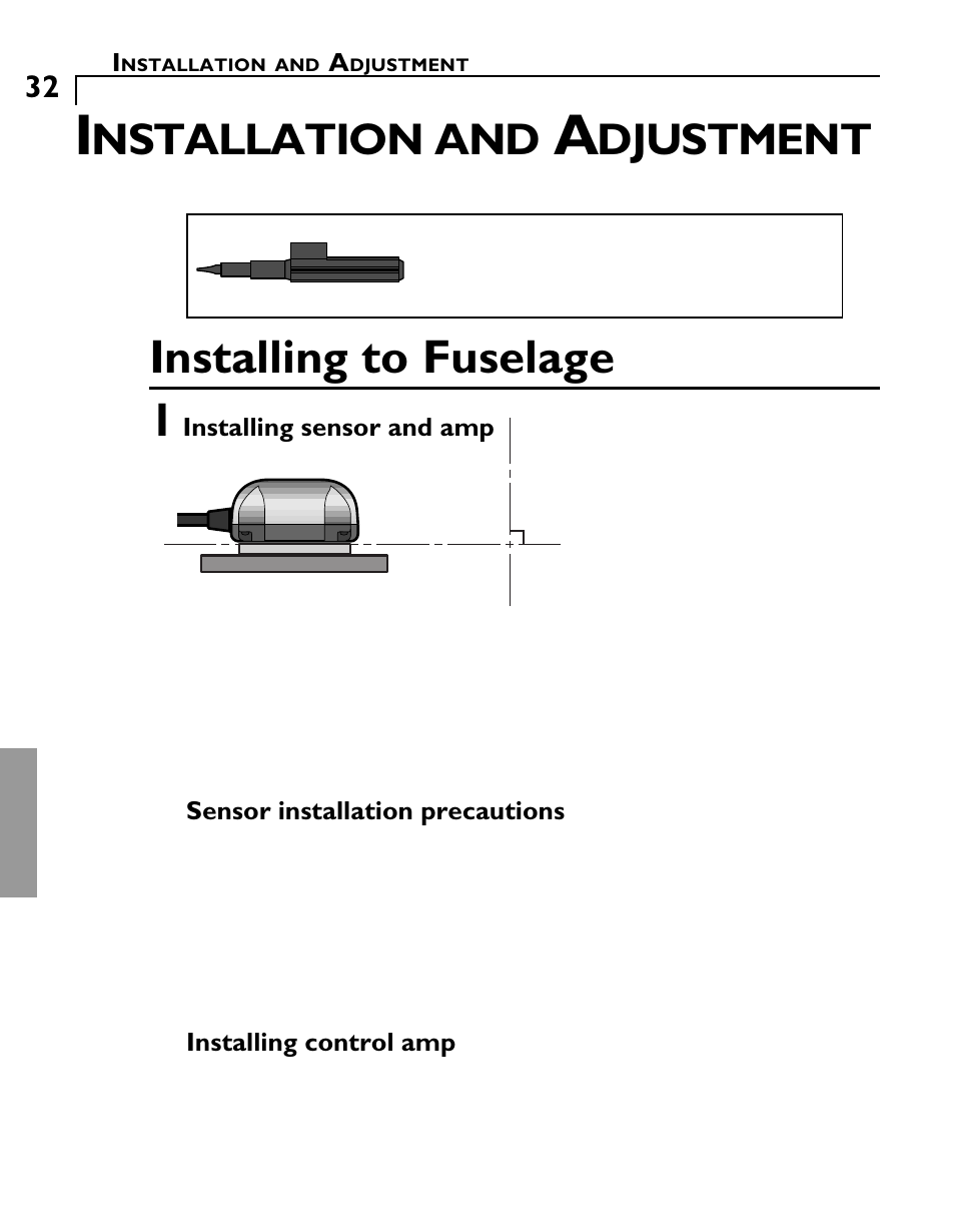Installing to fuselage 1, Nstallation and, Djustment | Futaba GY502 User Manual | Page 32 / 43