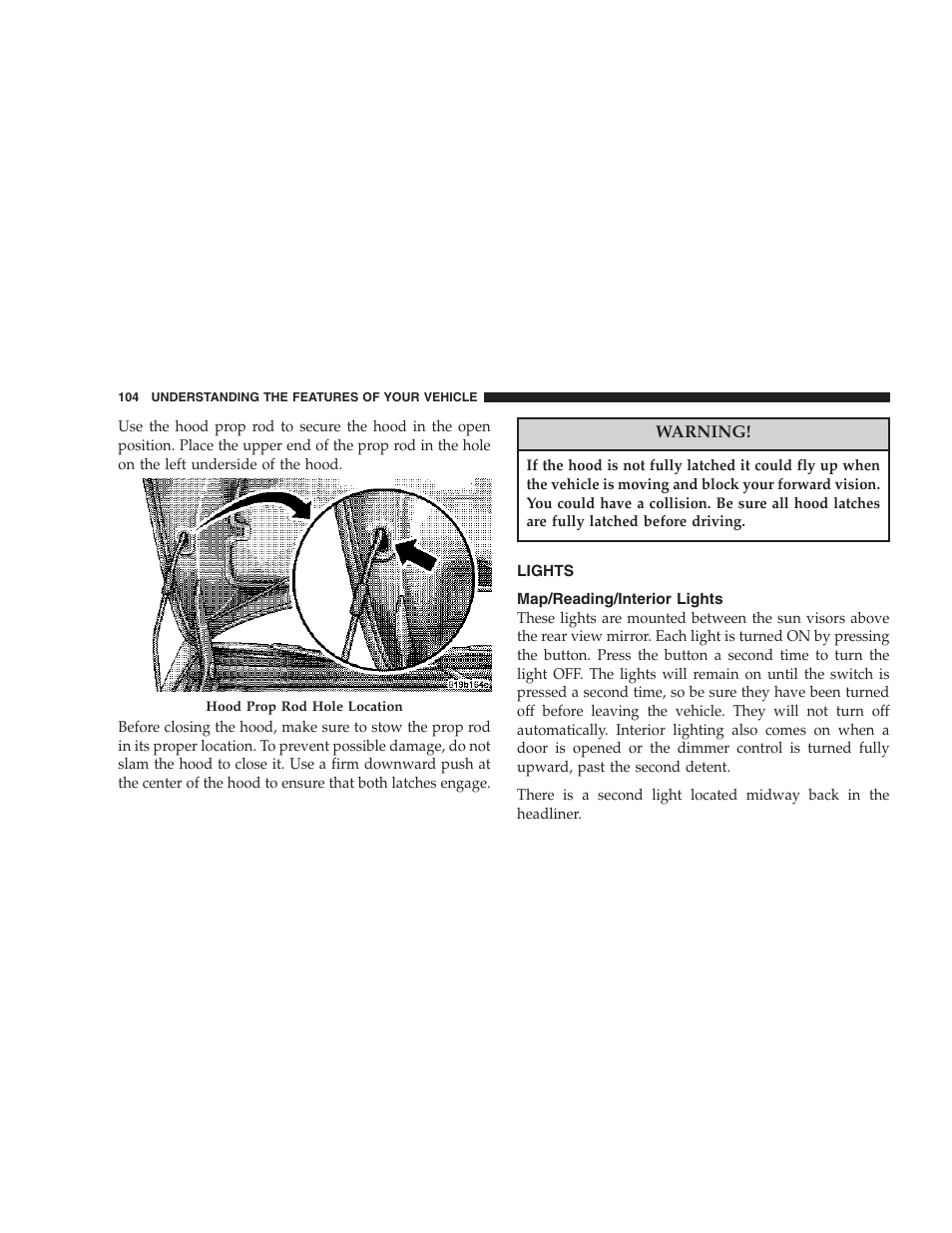 Lights, Map/reading/interior lights | Chrysler 2007 Sebring Sedan User Manual | Page 104 / 376