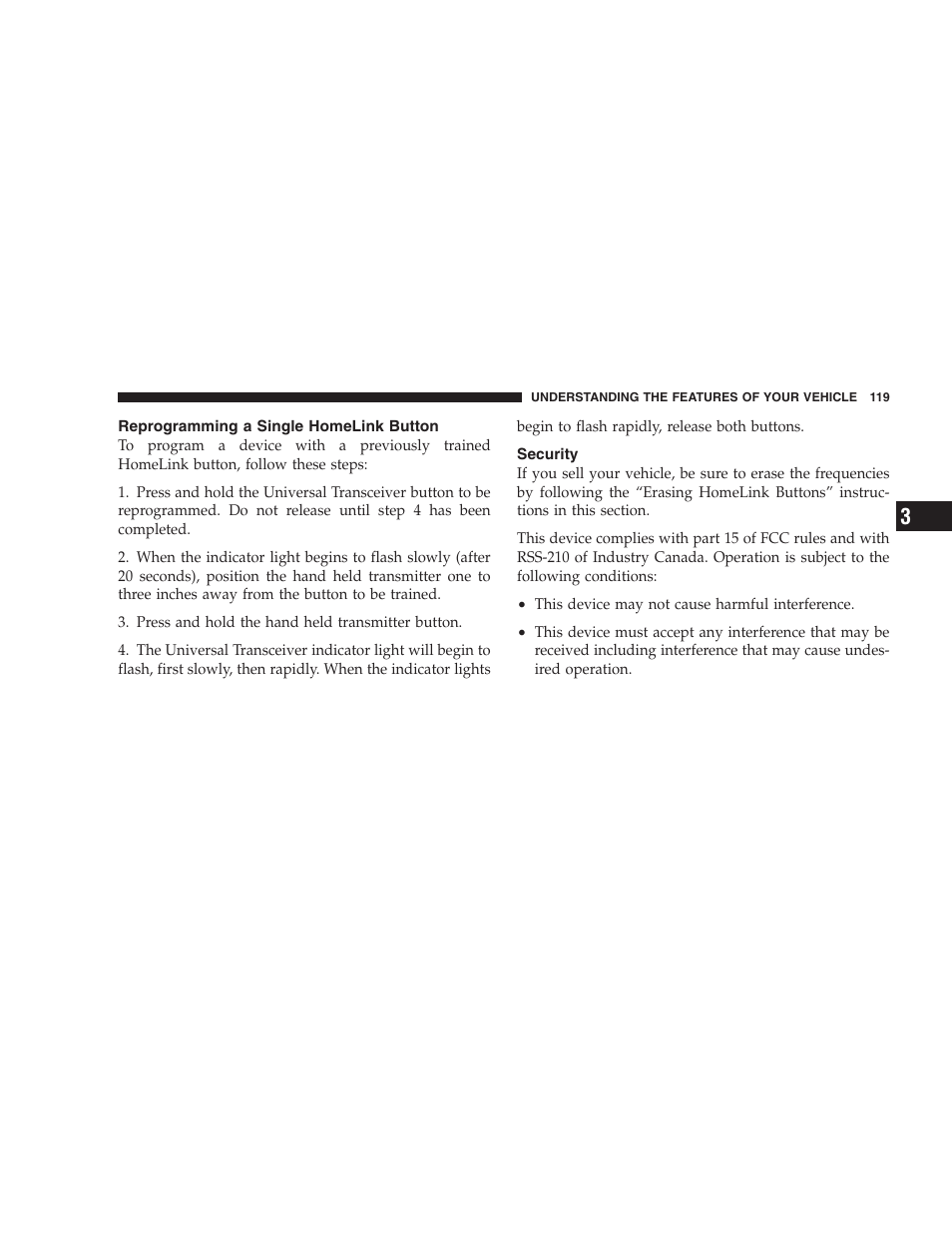 Reprogramming a single homelink button, Security | Chrysler 2007 Sebring Sedan User Manual | Page 119 / 376
