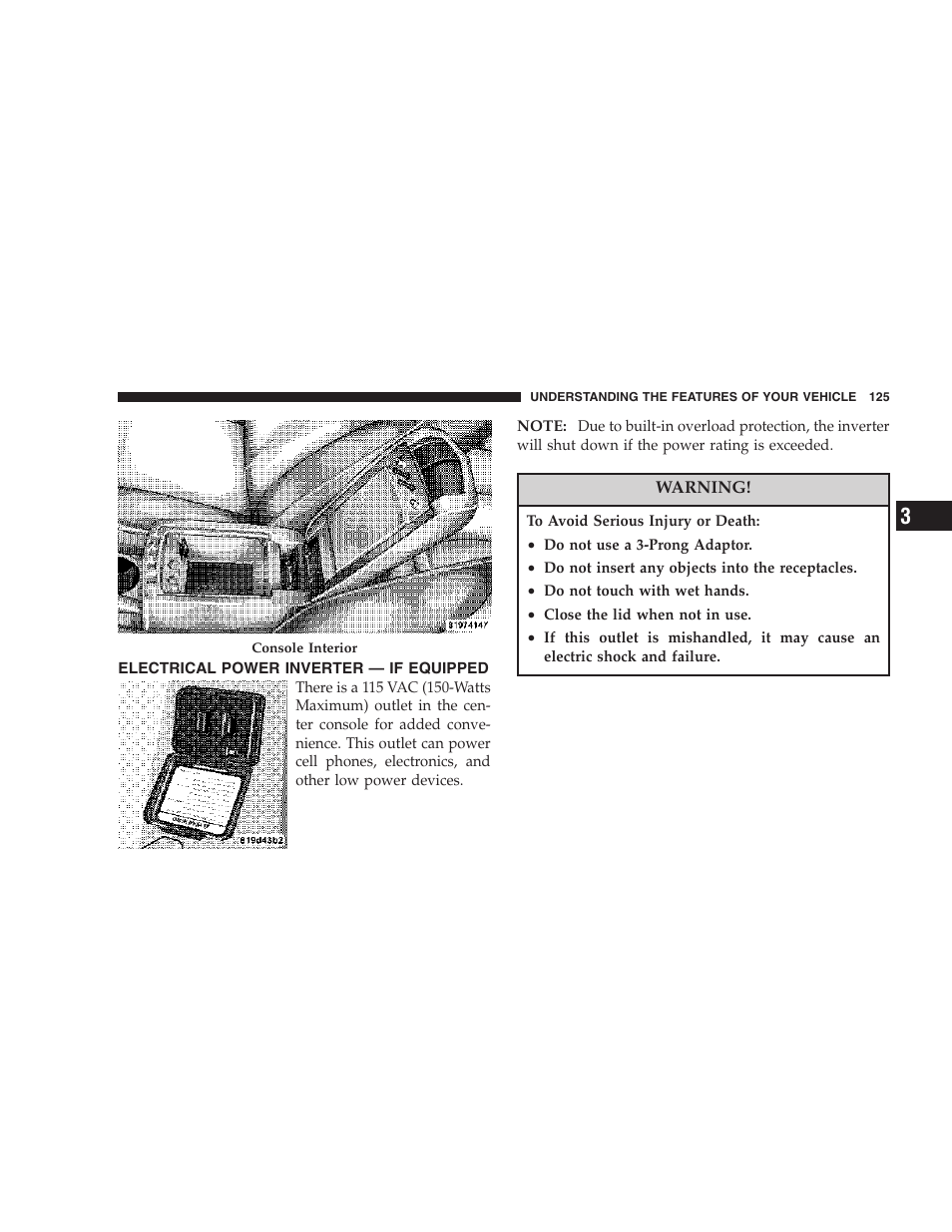 Electrical power inverter — if equipped | Chrysler 2007 Sebring Sedan User Manual | Page 125 / 376