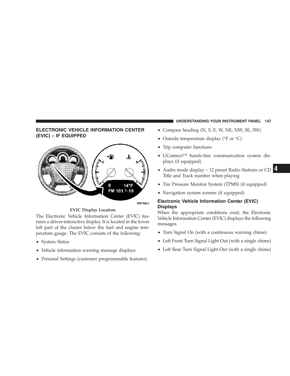 Electronic vehicle information center, Evic) – if equipped, Evic) displays | Chrysler 2007 Sebring Sedan User Manual | Page 147 / 376