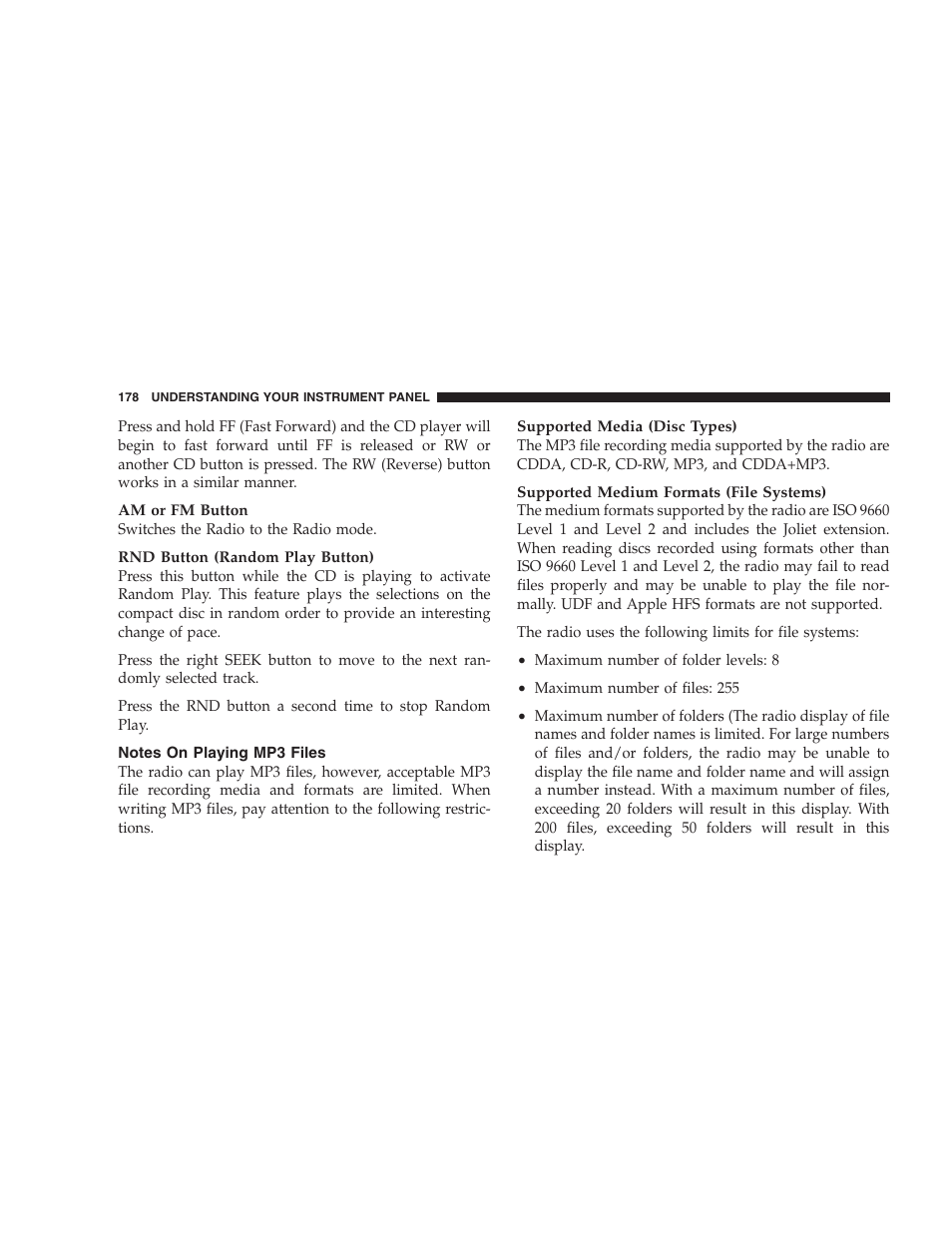 Notes on playing mp3 files | Chrysler 2007 Sebring Sedan User Manual | Page 178 / 376