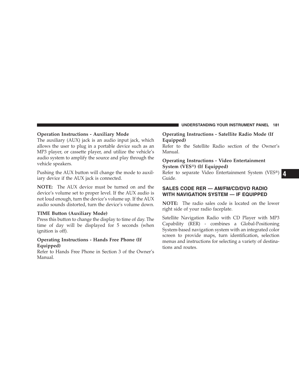 Sales code rer — am/fm/cd/dvd, Radio with navigation system — if equipped | Chrysler 2007 Sebring Sedan User Manual | Page 181 / 376