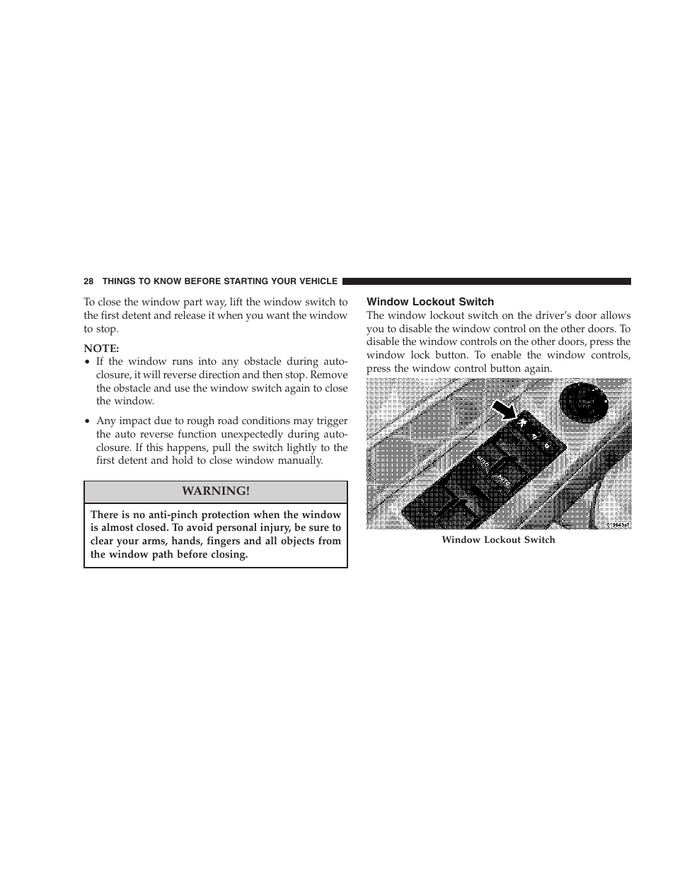 Window lockout switch | Chrysler 2007 Sebring Sedan User Manual | Page 28 / 376