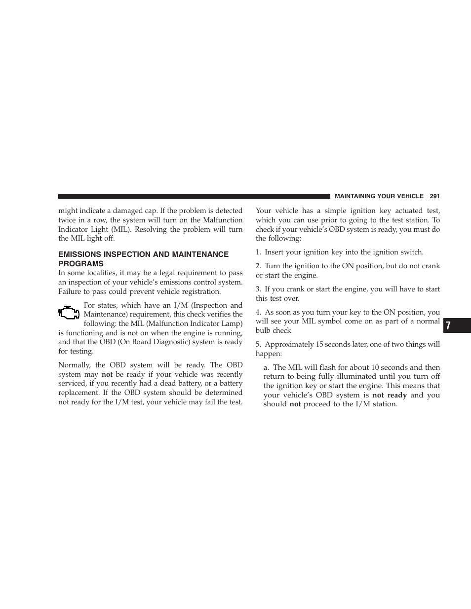 Emissions inspection and, Maintenance programs | Chrysler 2007 Sebring Sedan User Manual | Page 291 / 376