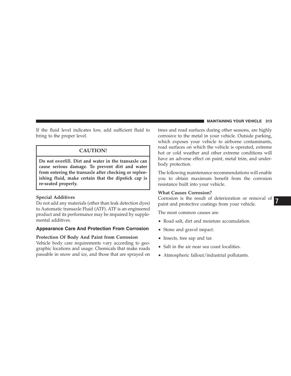 Appearance care and protection, From corrosion | Chrysler 2007 Sebring Sedan User Manual | Page 313 / 376